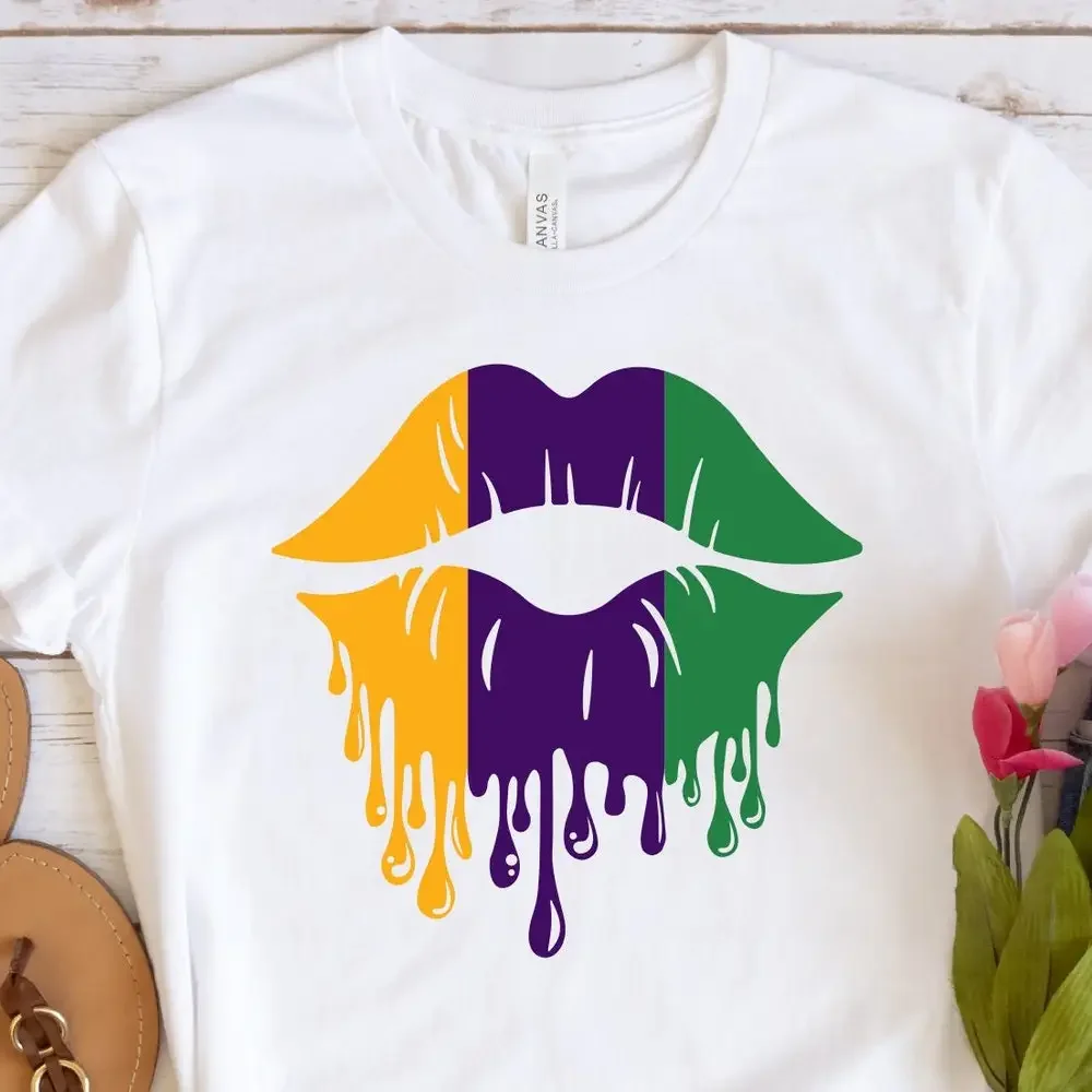 Lips Fleur De Lis T Shirt Mardi Gras Carnival Lover Vibes Sweat Fat Tuesday