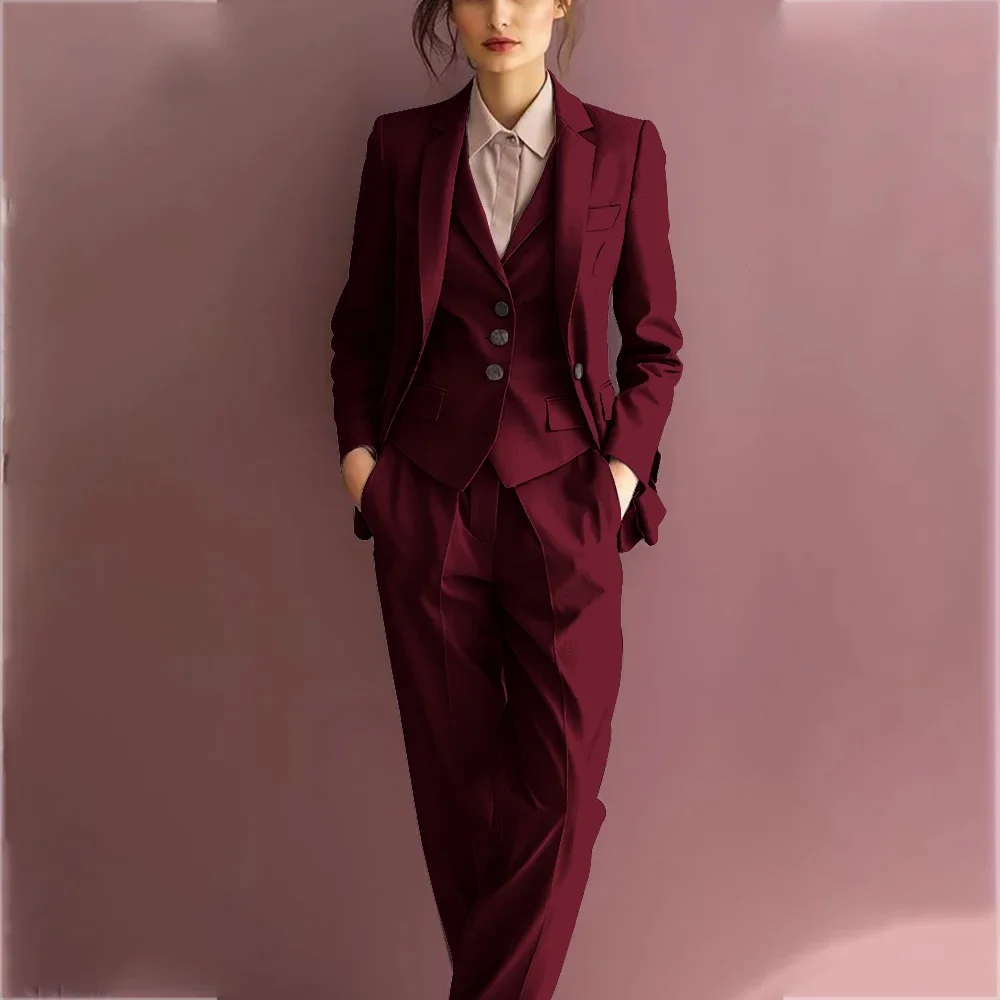 Elegant Purple Pant 3 Piece Suits For Women Set Classic Notch Lapel Single Breasted Fashion Daily Office Outfit Customized