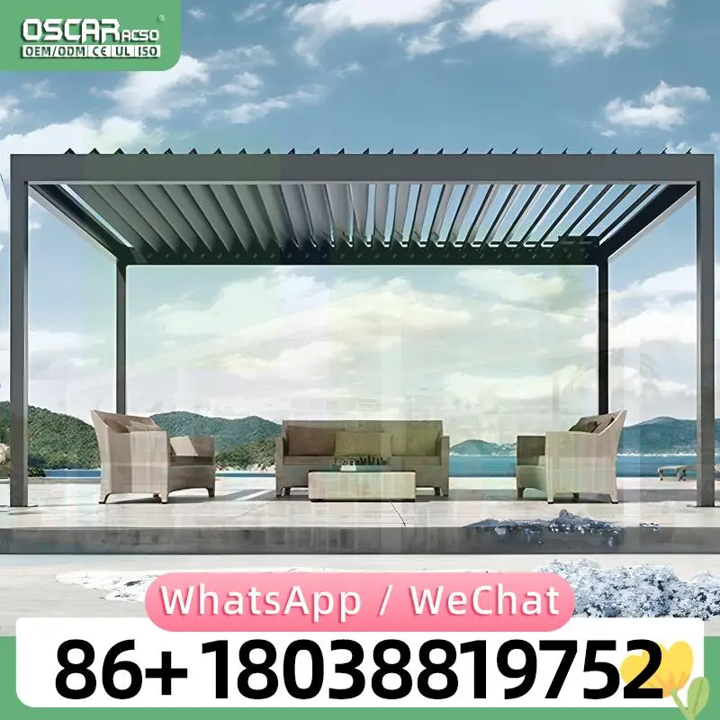 6x4m Waterproof Motorized Remote Controlled Bioclimatic Structure for Balcony Patio Outdoor Space Similar to Gazebo and Tent per