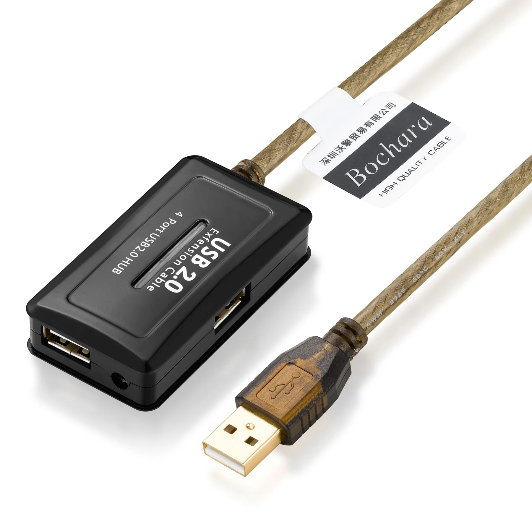 Bochara USB 2.0 4Ports HUB Extension Cable Male to Female Foil+Braided Shielded Built-in IC Chipset Dual Shielded 5M 10M