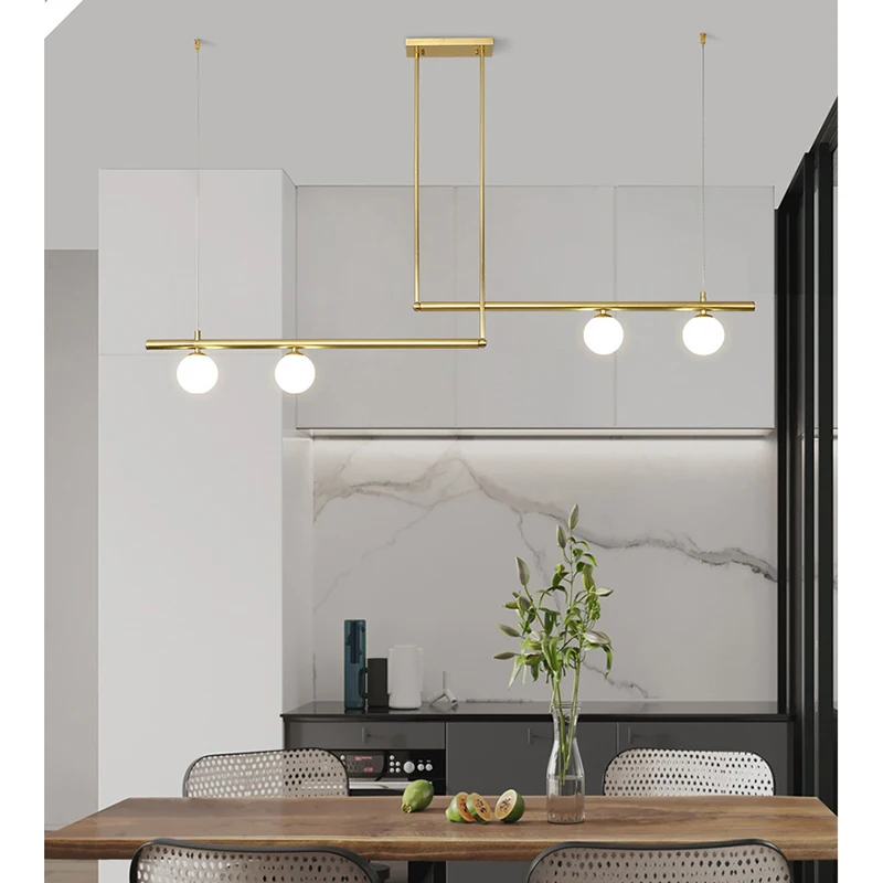 Fumi  3-Light Glass Globe Chandelier  Modern Linear  Ceiling Hanging Lights Fixtures for Living Room, Dining Room Kitchen Island