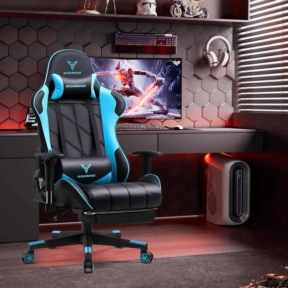 Gaming Chair, Big and Tall Video Game Chair with High Back PU Leather, Home Office Ergonomic Computer Chair with Footrest