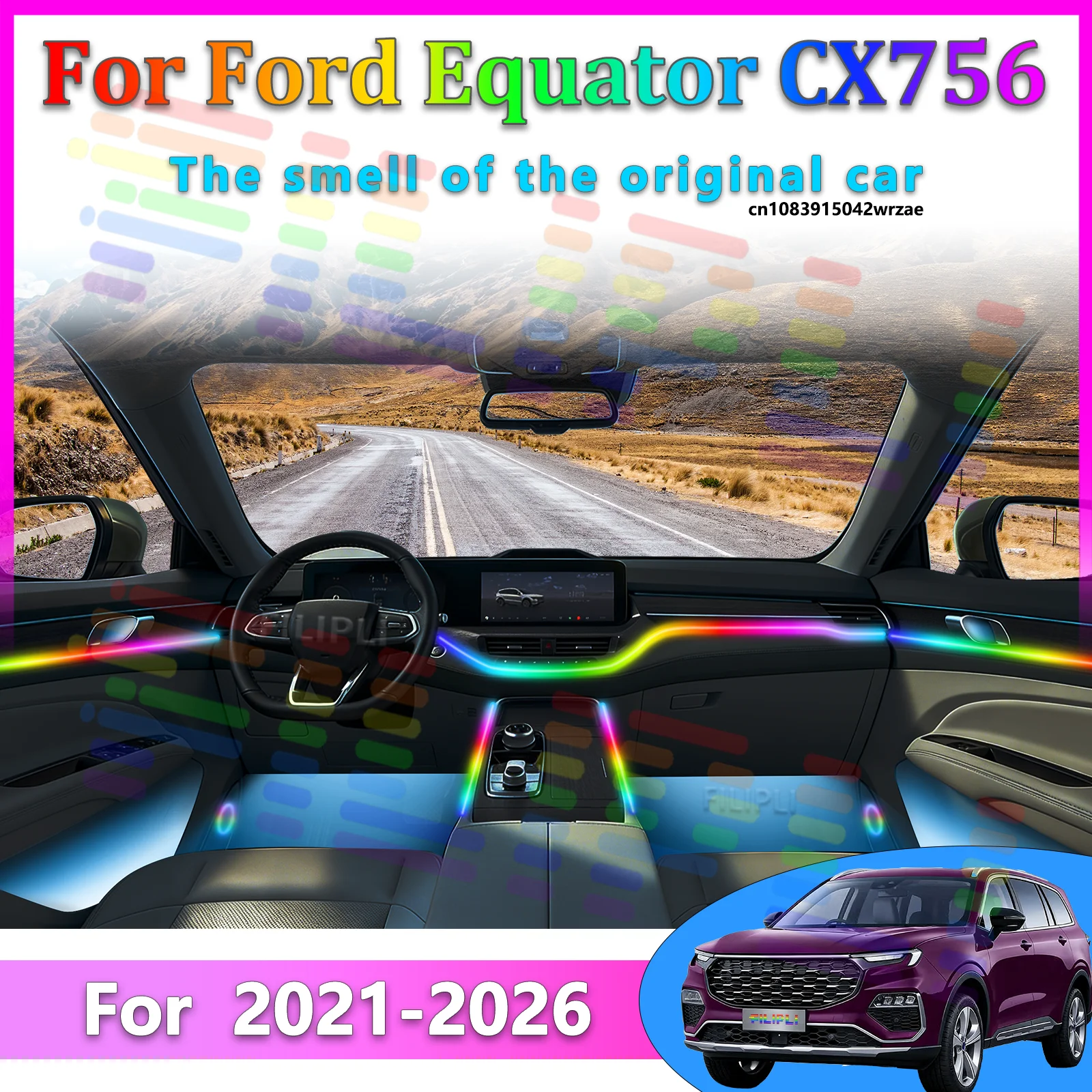 For Ford Equator CX756 Car LED Ambient Lamps Colorful Atmosphere Lights Auto Interior Neon Strip App Control 64 RGB Light