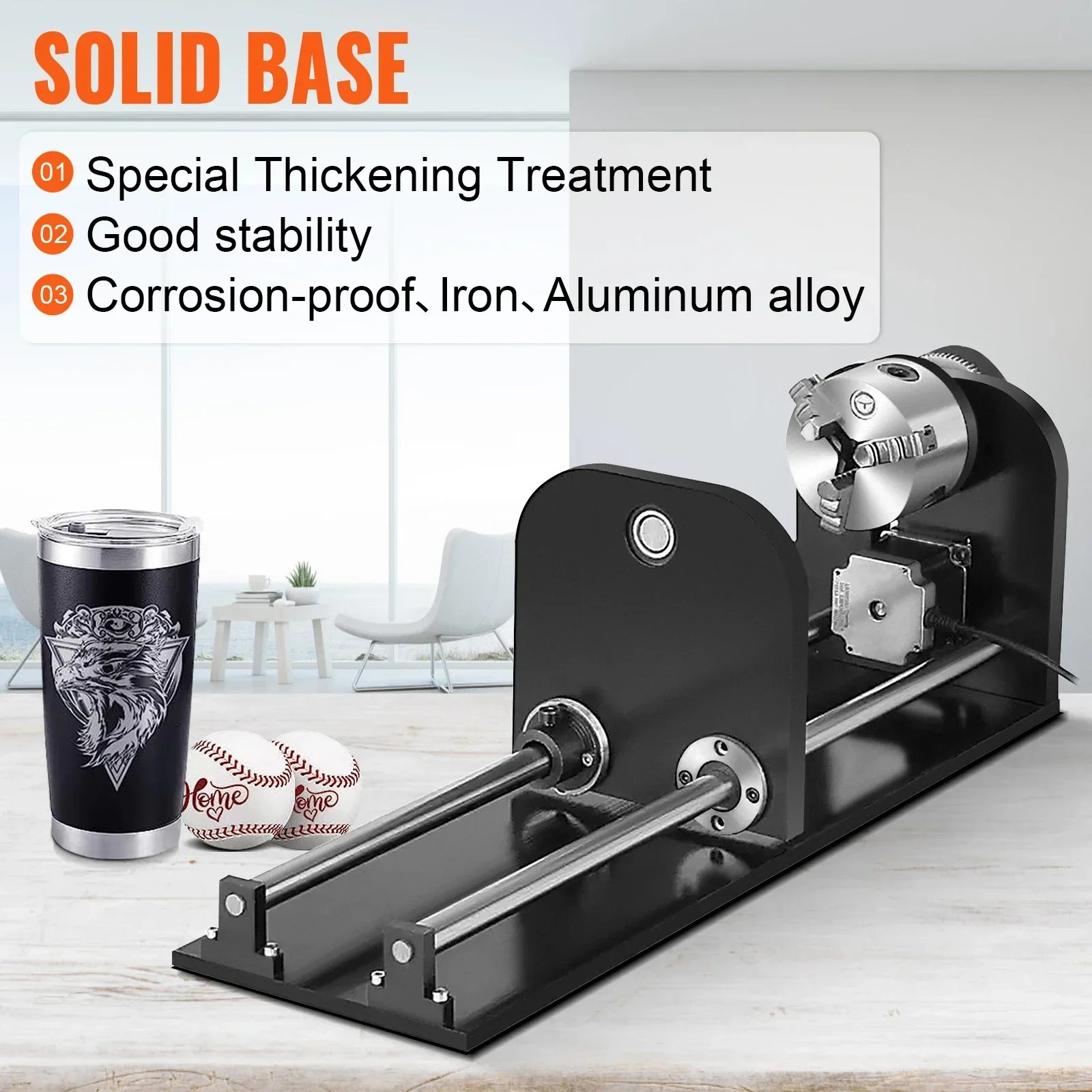 SIHAO Laser Engraver Rotary Axis 80mm 3-Jaw Spiral Chuck CNC Router Axis Measuring for CO2 Laser Engraving Machine