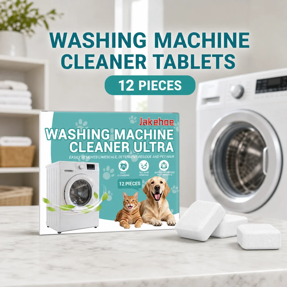 Jakehoe Washing Machine Cleaner Tablets 12 Pieces for Front Load Top Load Washer Drum Tub Cleaning Home Laundry Care Routine Set