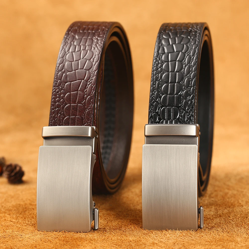 Crocodile Pattern Male Belt Luxury Brand Automatic Men Belts Cowskin Leather Waist Strap Genuine Leather Belts For Jeans