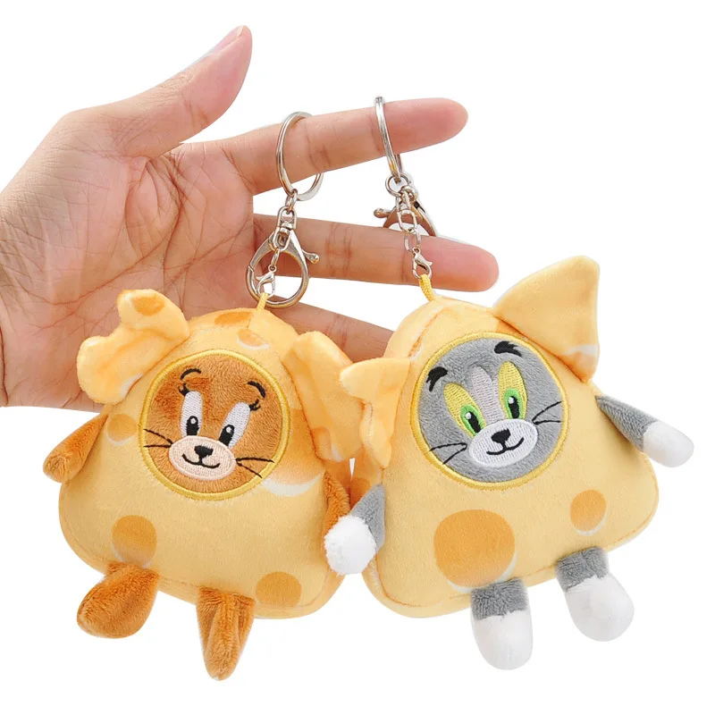 Chaveiro de pelúcia dos desenhos animados tom e jerry brinquedo anime figura queijo tom gato jerry mouse pingente de pelúcia chaveiro boneca brinquedos para o presente do miúdo