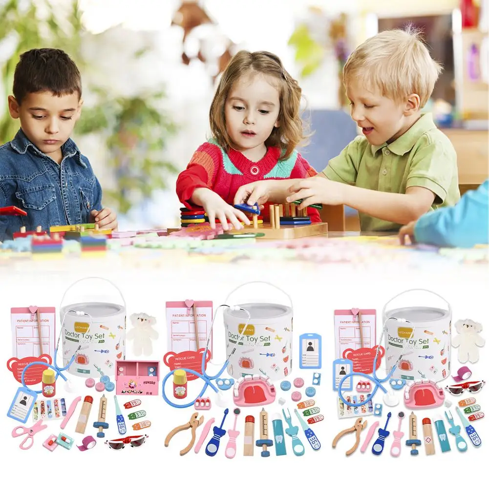 Casa da gioco per bambini Giocattoli educativi Giocattoli da dottore per bambini Set Kit da gioco in legno per bambini Set di giocattoli da dottore di simulazione Gioco di finzione