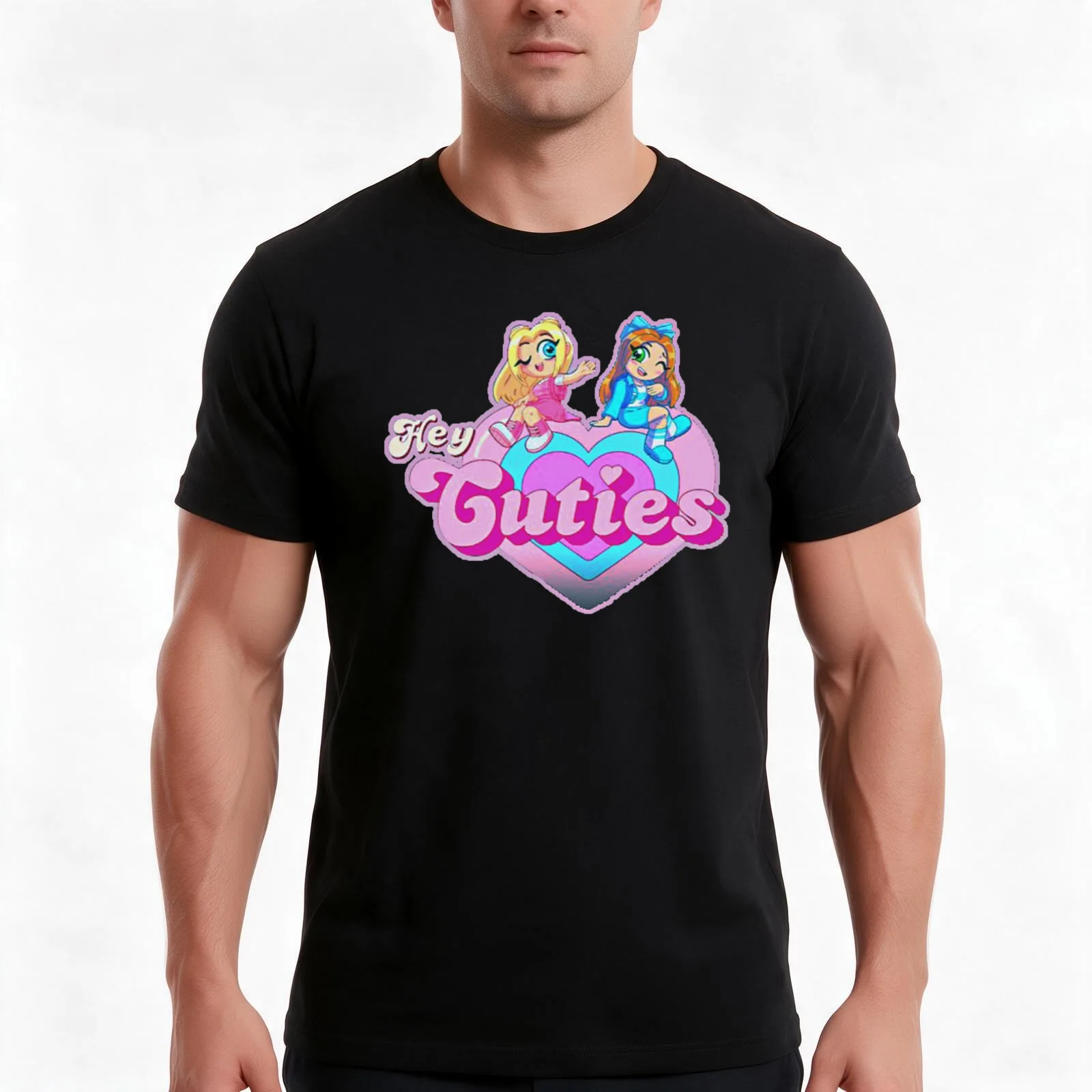 mackenzie Hey Cuties T-Shirt, Summer Casual Cotton Tee, Oversized Streetwear Tops, Vintage Graphic Print, Loose Fit Short Sleeve