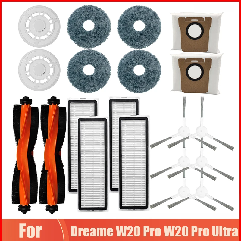 Replacement For Dreame W20 Pro W20 Pro Ultra Vacuum Cleaner Mop Cloth Dust Bags Hepa Filter Accessories Side Roller Brush Cover