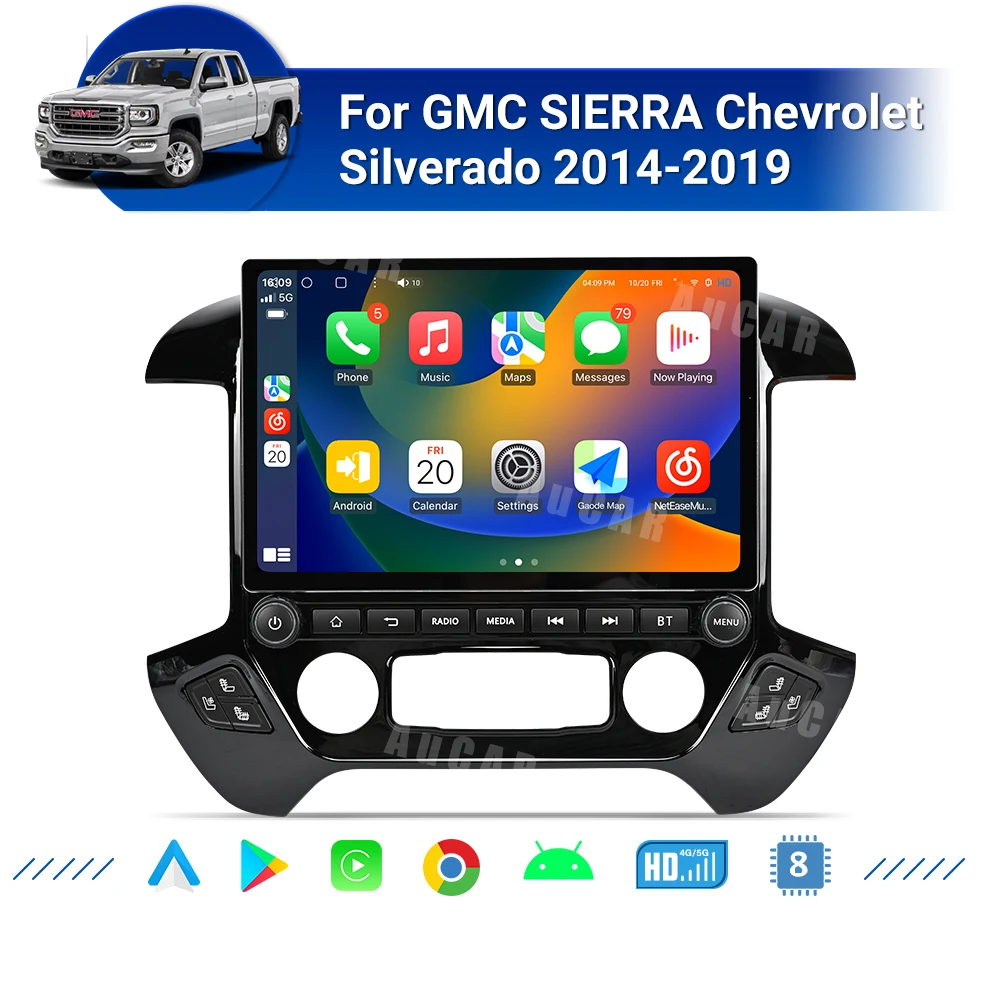 AuCar 13 Inch Horizontal Screen Navigation Android 13.0 Car DVD Player Car Radio For GMC Sierra Chevrolet Silverado 2014-2019