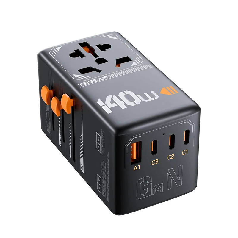 TESSAN 140 W 100 W 65 W 35 W internationale stekkeradapter GaN reisadapter met universeel stopcontact 1 USB A 3 Type C snellader voor EU/UK/USA/AUS - afbeelding 2