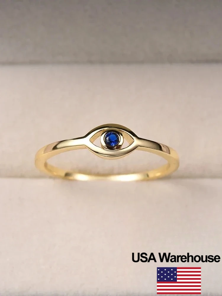 

925 Sterling Silver Classic Golden Blue Devil's Eye Zircon Simple Ring For Women Engagement Wedding High Quality Fine Jewelry