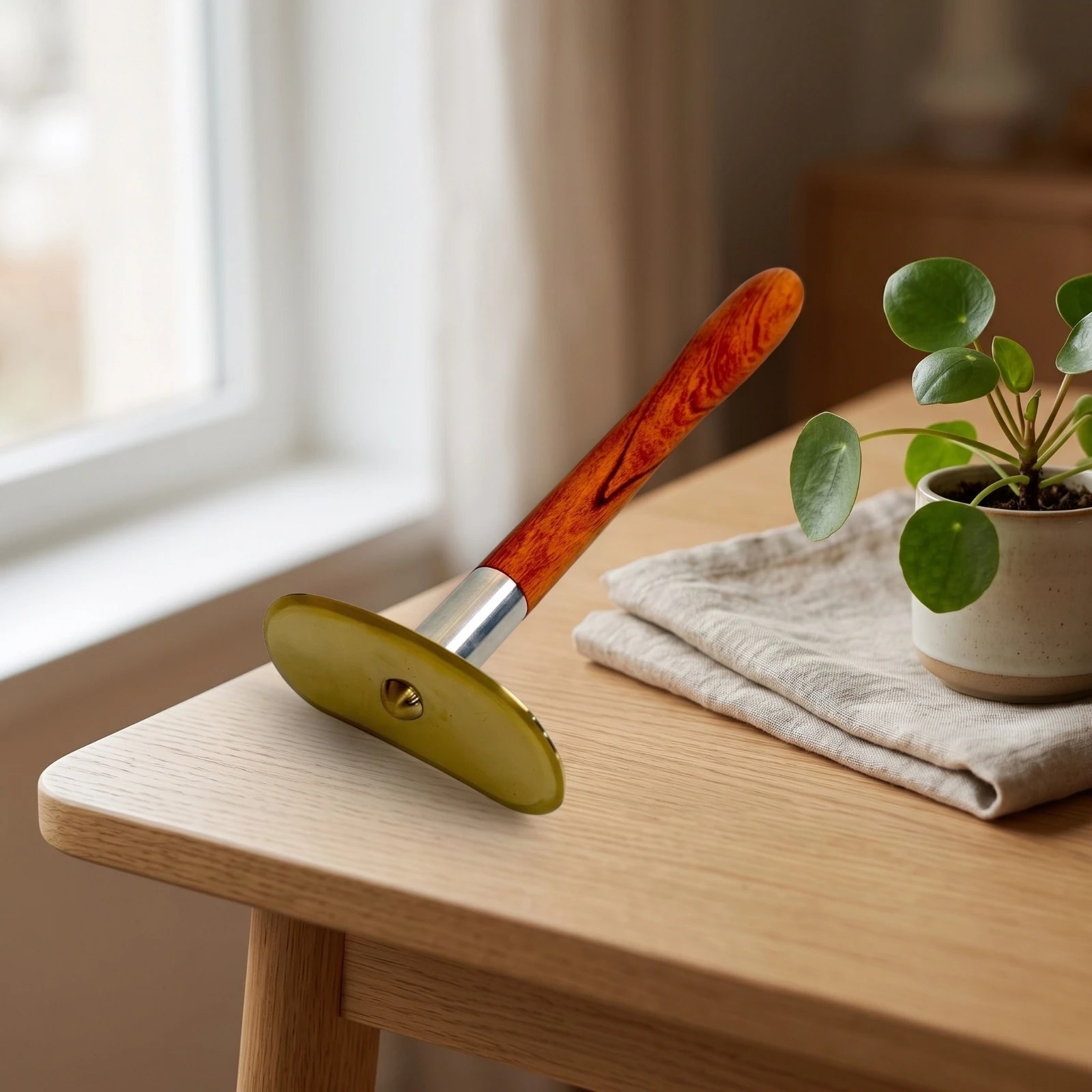 Gua Sha Scraper with Wooden Handle Polished Scraper with Wooden Handle Metal Gua Sha Board Sturdy Manual for Adults, Massage