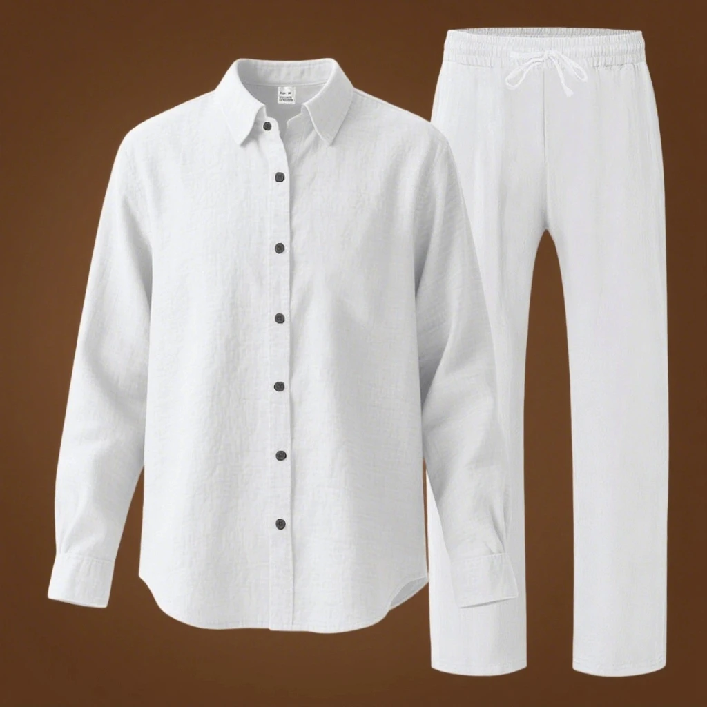 

Мужской льняной комплект одежды American Four Seasons, пляжная тонкая рубашка с длинными рукавами и брюки для удобной повседневной одежды