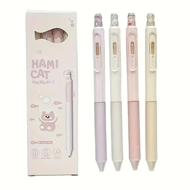 4-Piece Cute Kitten Push-Button Ballpoint Pen, Office Signature Pen, Holiday Party Gift