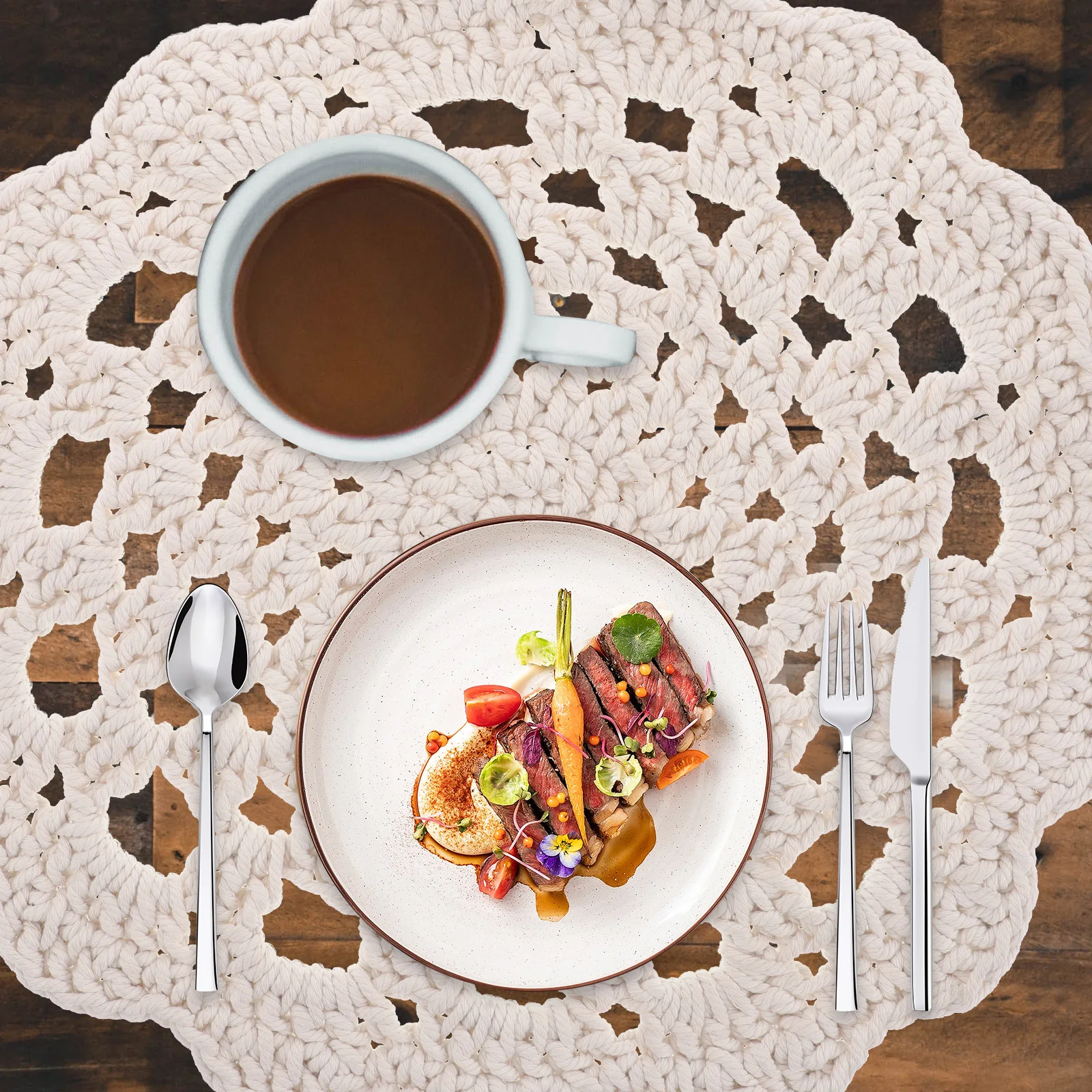 

Cotton Rope Coaster Round Handmade Lace Doilies White Vintage Small Placemats Heat Insulation Table Protection