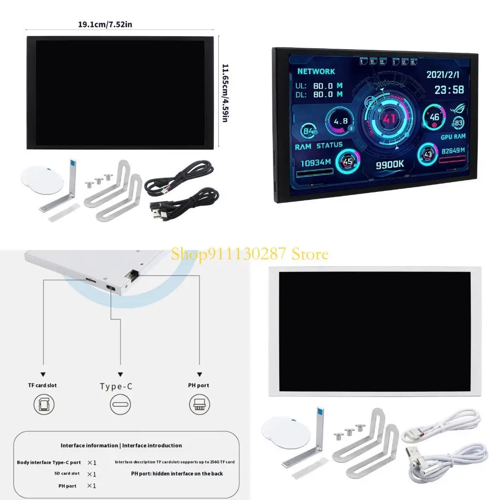 

J1HC IPSs Computer Secondary Monitor 8inch Aluminum Alloys Construction Direct Card Playbacks Type C Connectivitys Auto Startup