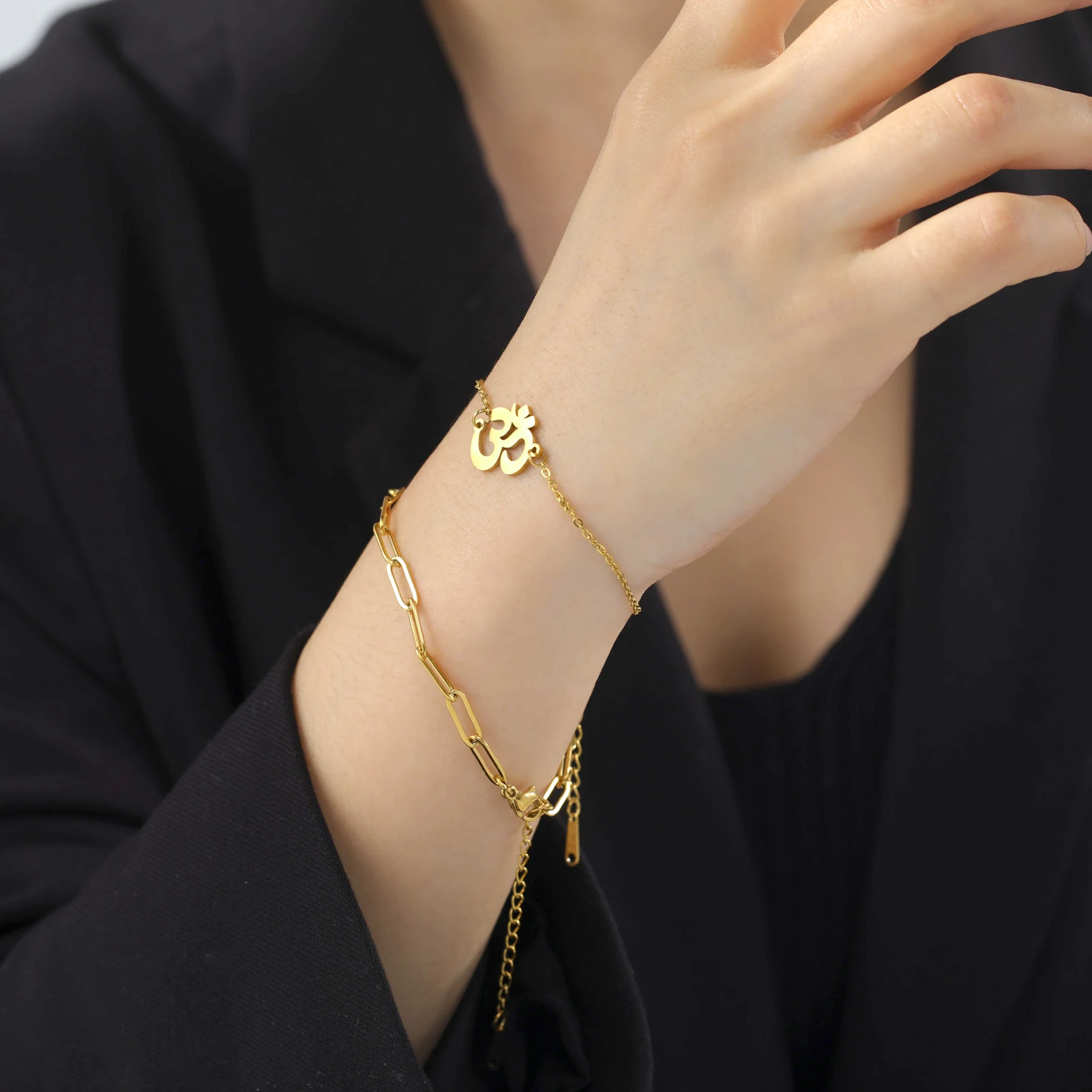 

Amaxer Hinduism Yoga Om Aum Bracelet Stainless Steel Layered Bracelet Women Men Hindus Amulet Vintage Jewelry Gift