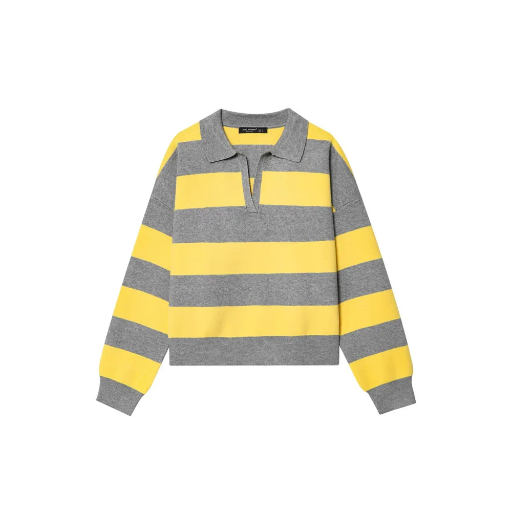 

Autumn new women's commuting style versatile long sleeved polo shirt with V-neck knit sweater