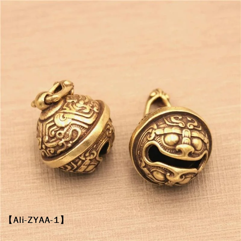 【A】1PCS NEW Vintage Brass Taotie Pure Copper Gluttonous Bell Car Key Chain Pendant Small Pendant Men And Women