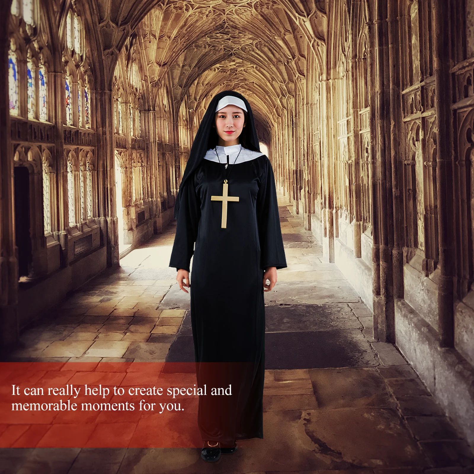 

1 set 1 Set Halloween Adult Nun Costume Creative Cosplay Party Prop Premium Durable Women Costume Halloween Decoration Photo