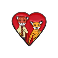 Mr Fox Couple Heart Brooch Enamel Pin  Love Movies Animals Custom  Gift Friends Accessories Badge Lapel Hat Backpack Jewelry