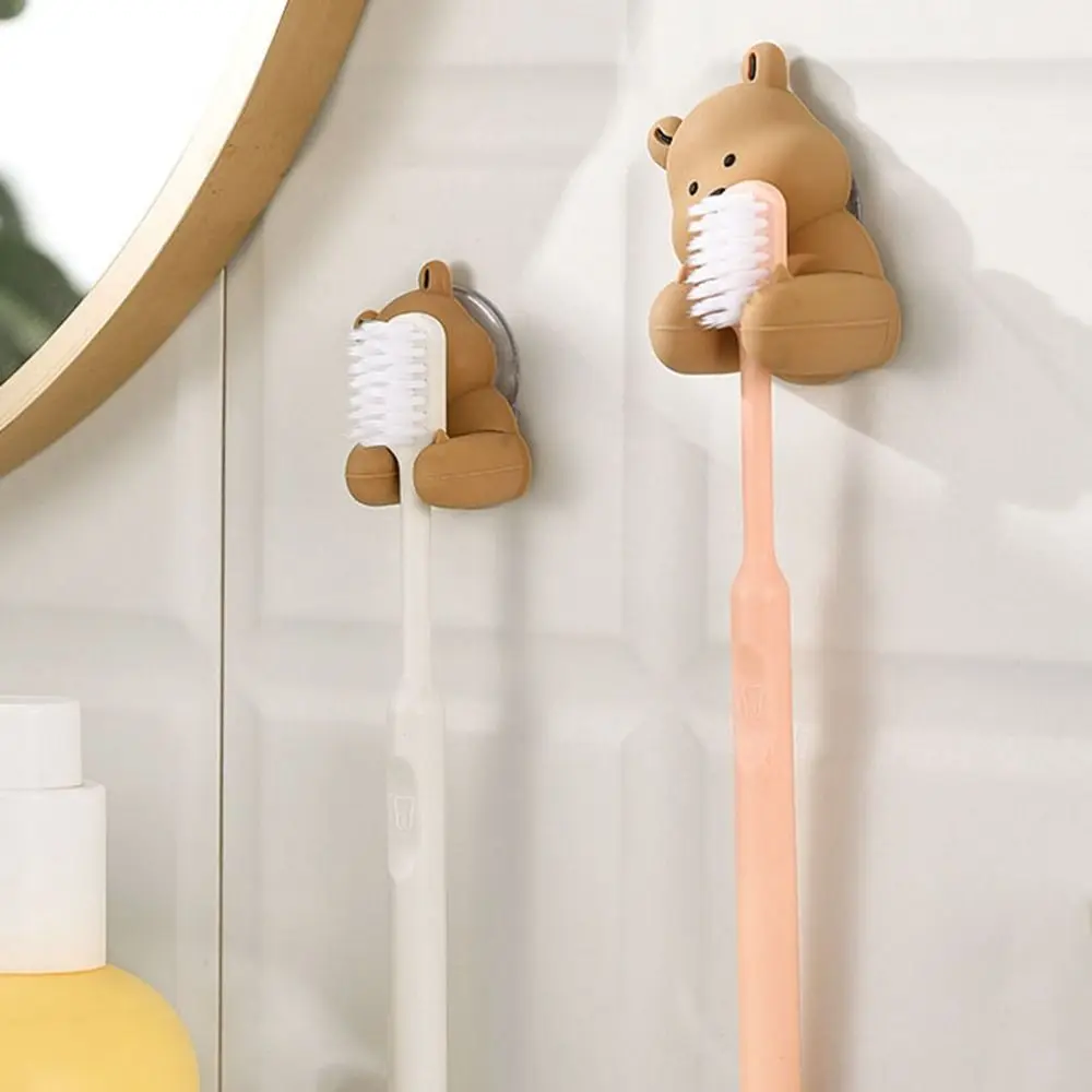 Silicone Bunny Toothbrush Holder Wall-mounted Cartoon Shaver Wire Storage Hook Suction Cup Rabbit Bear Toothbrush Holder