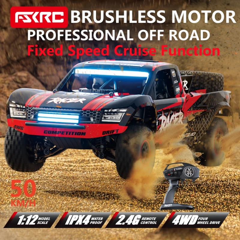 

1:12 4WD Brushless 50KM/H High Speed Remote Control Truck Smart Fixed Speed Cruise 7 Color Lighting RC Racing Car Toy Vehical