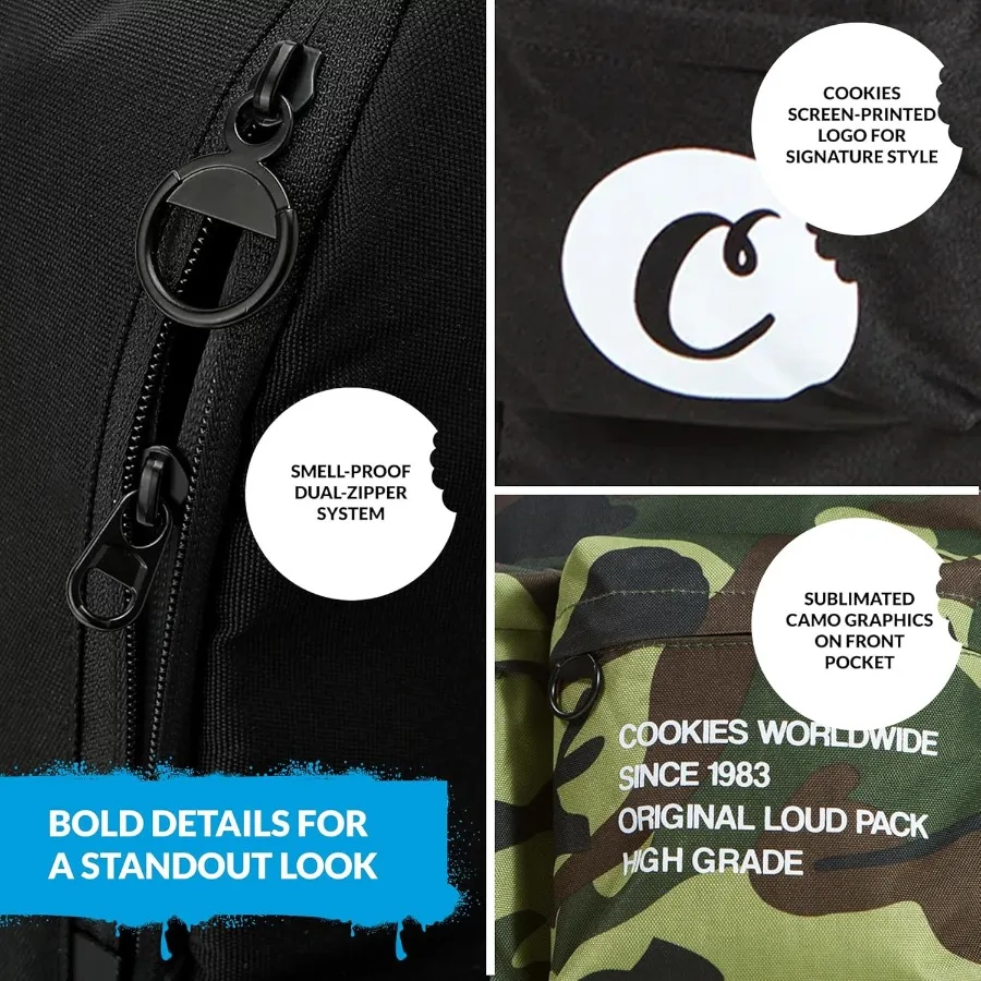 حقيبة ظهر من القماش COOKIES Orion بسعة 22.8 لتر حقيبة ظهر كبيرة للسفر للرجال والنساء حقيبة حمل أنيقة وواسعة - أسود