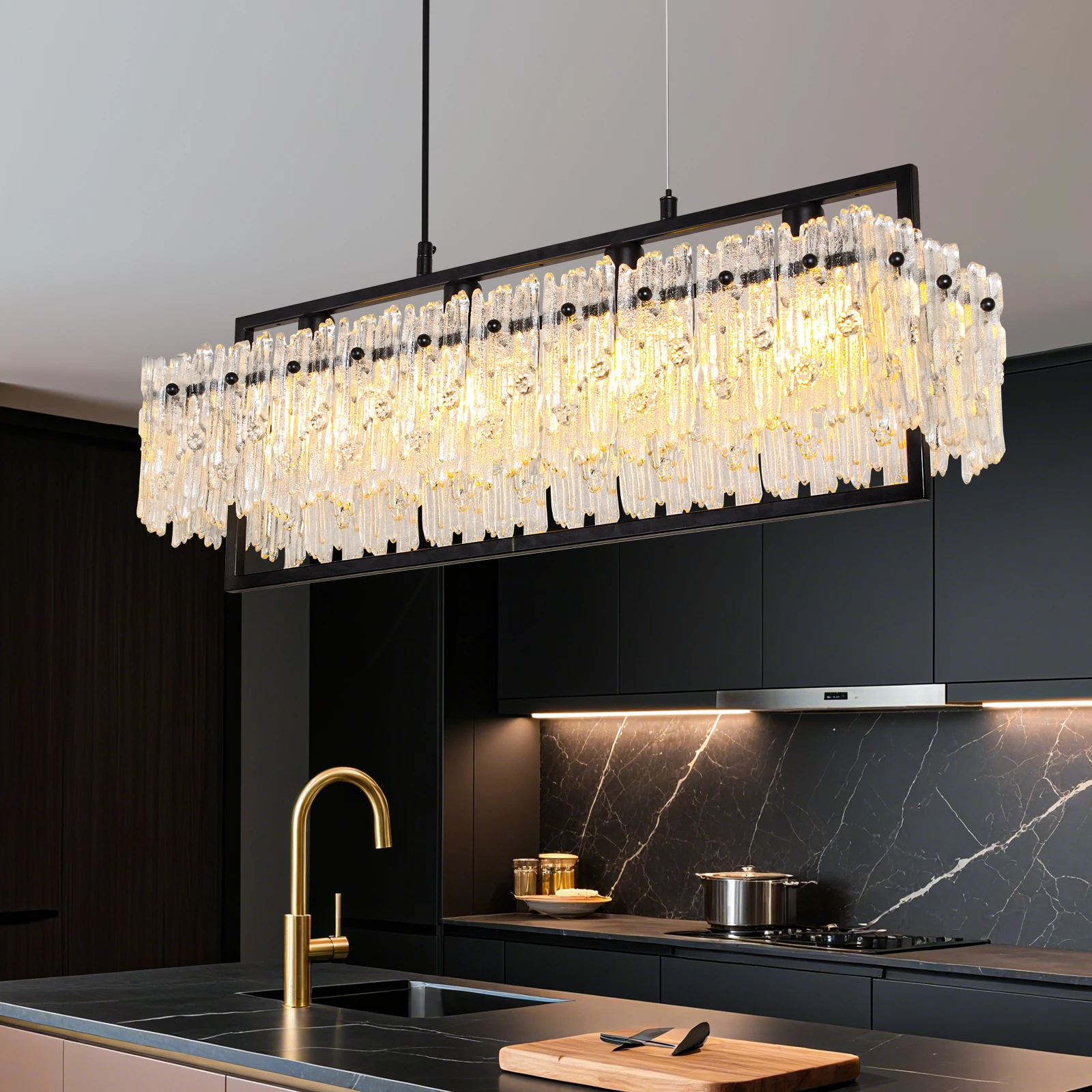 MantoLite غرفة الطعام تركيب المصابيح الحديثة مستطيل Golde كريستال 4-Light الثريات لغرفة الطعام 25 "الخطي مزرعة الخفيفة