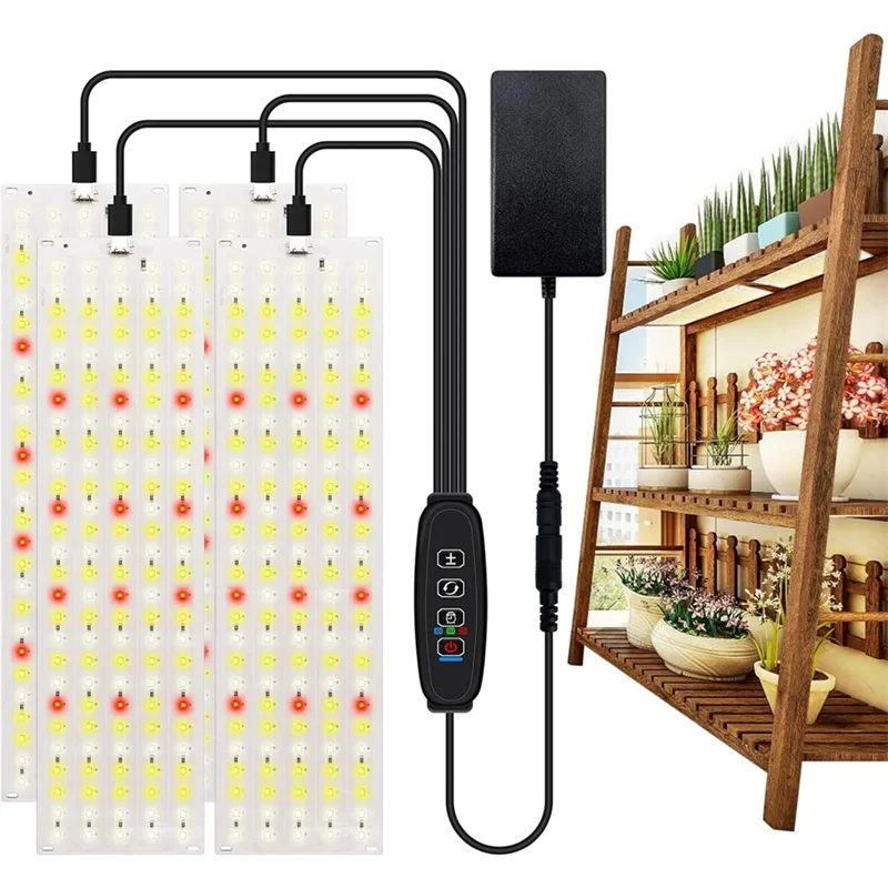

A82I-Full Spectrum LED Grow Panel Light 4Pack Ultra-Thin Dimmable Timer Plant Lights Under Cabinet Growing Lamp