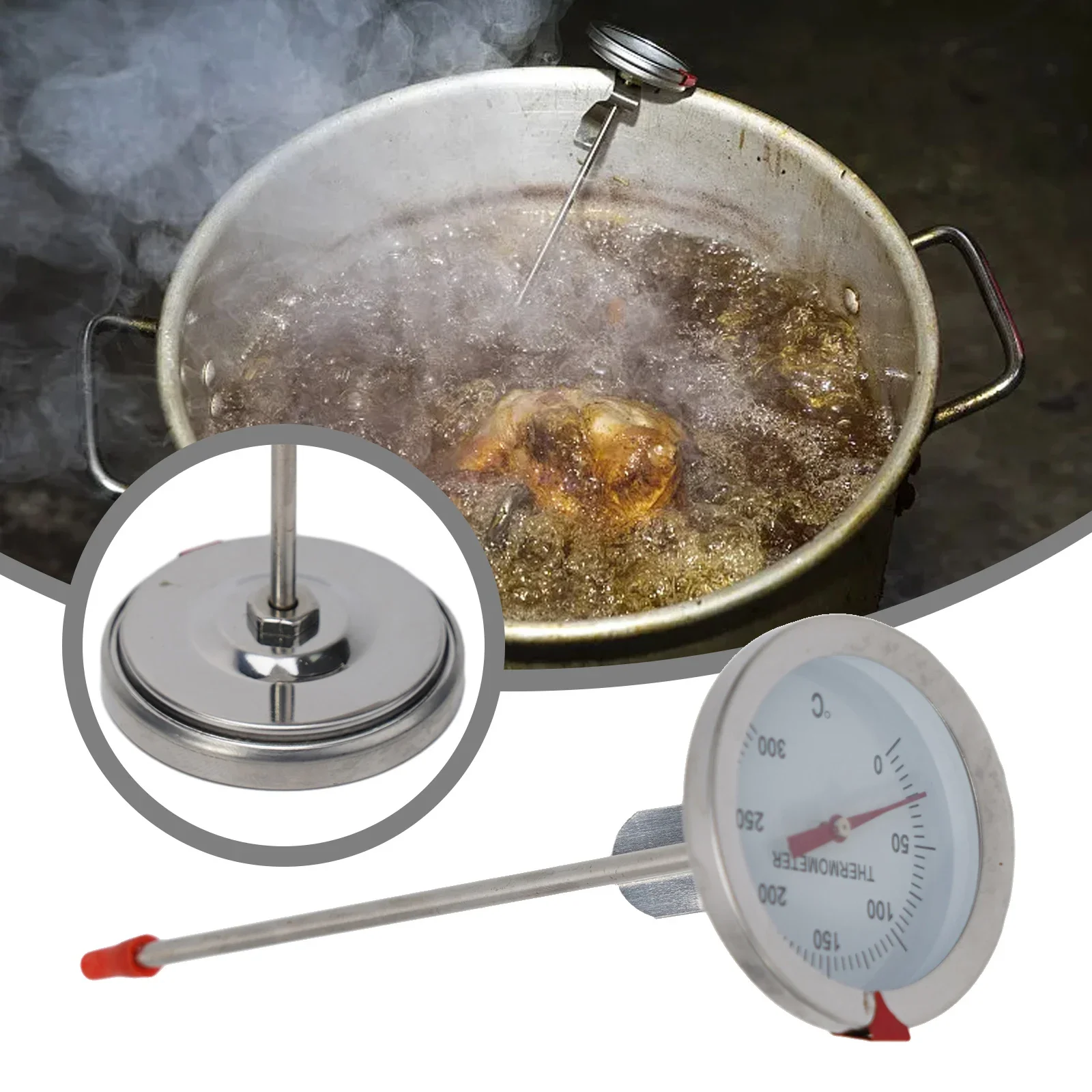 Stainless Steel Deep Fryer Oil Temperature Gauge  Reliable Food Thermometer for Meat and Oil  Convenient Dial for Easy Reading