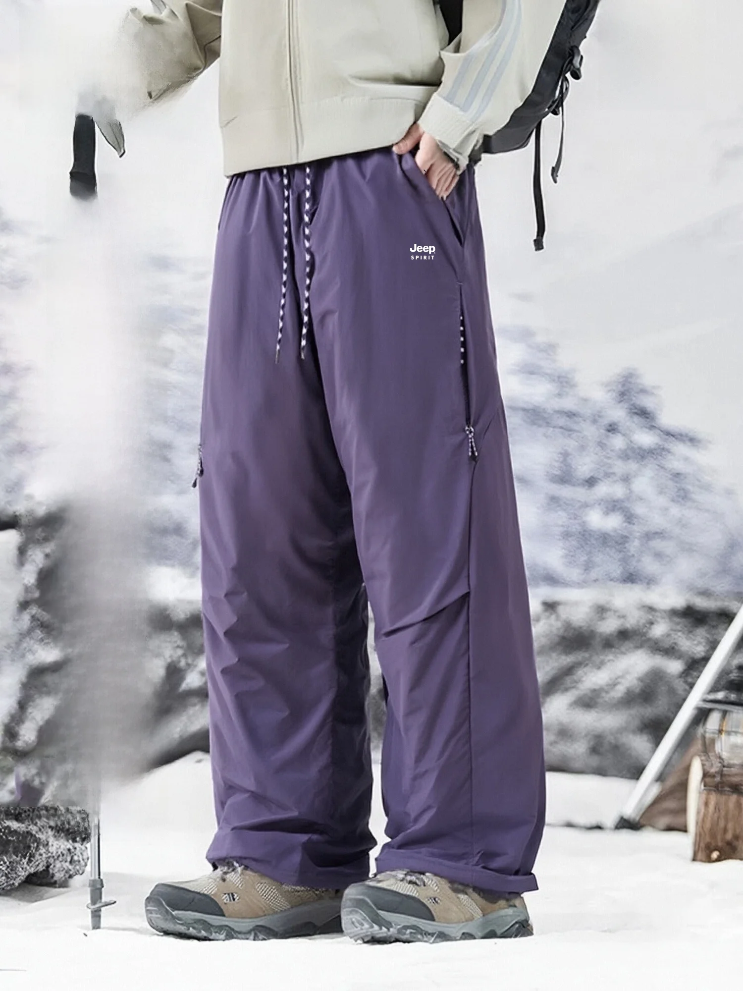 

Мужские зимние теплые пуховые брюки для активного отдыха, катания на лыжах и сноуборде, рабочие штаны больших размеров с декоративной молнией, прямые джинсы