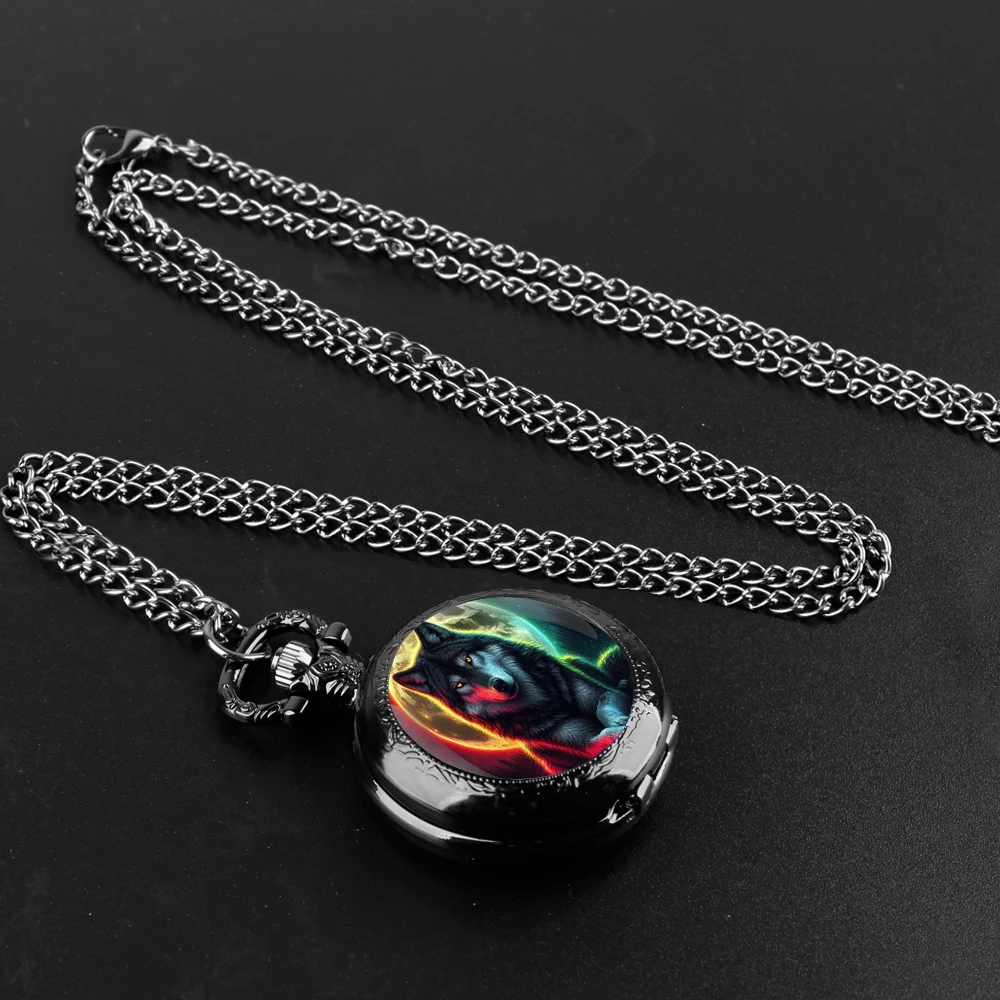 Vintage Quartz Pocket Watch Cool Moon Wold Design Pocket Watch Pendant Necklace for Men Womens Kids Birthday Gift