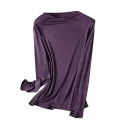 Autumn Winter Pure Silk High Collar T-shirt Women Mulberry Silk Double-sided Knitting Long Sleeve Bottoming Shirt Tops
