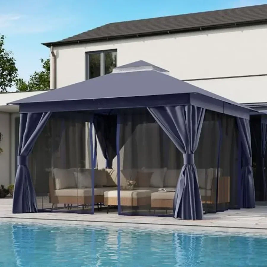 Patio Gazebo Outdoor Heavy Duty Party Tent Shelter with Double Roofs Mosquito Nettings and Privacy Sns for Backyard Garden Lawn