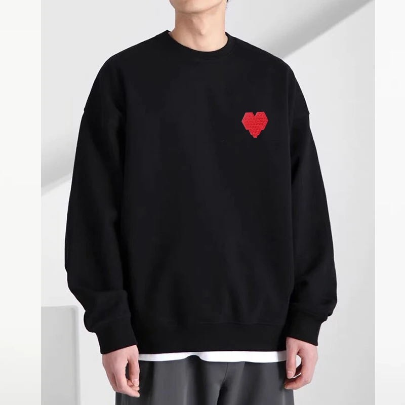 

AMI AMORING New Love Embroidered Men's Hoodie Loose Round Neck Trendy Brand Knitted Sweatshirt Heart shaped Couple's Top
