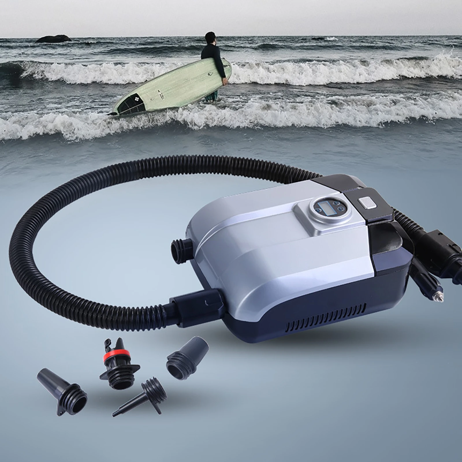 Portable Electric Inflator Pump Electric Air Pump Digital Display Air Pump with 4 Nozzles for Pulp Board SUP Assault Boat