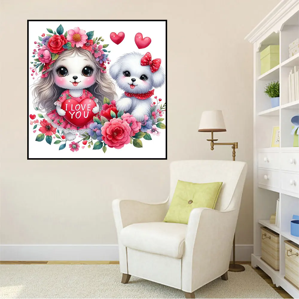 Cartoon Pet Dog 5D Full Round Diamond Painting Kits Valentine's Home Decor Lovely Cute DIY Drills Mosaic Embroidery Cross-stitch