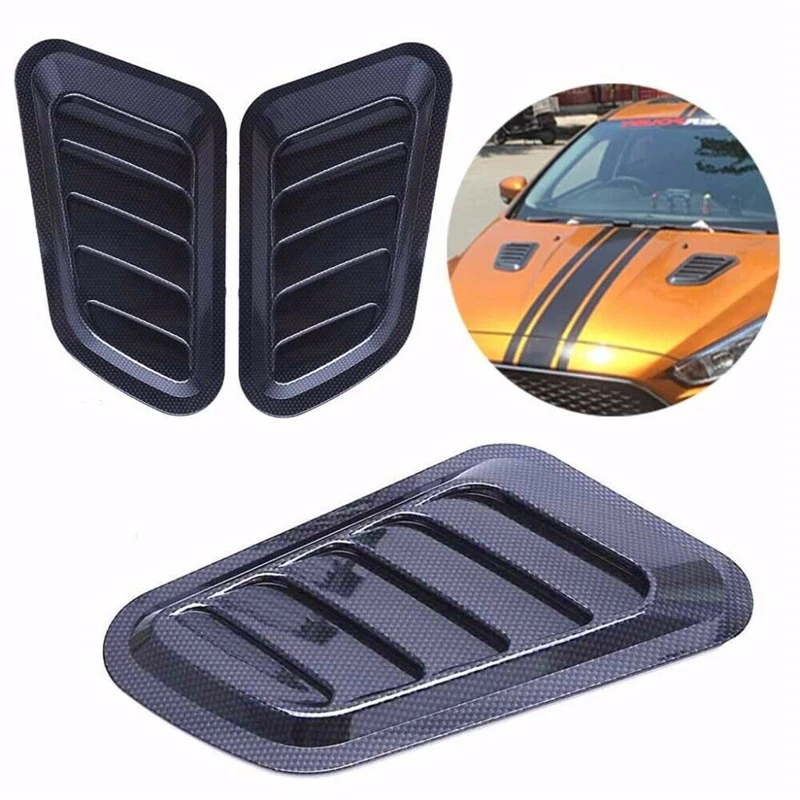 2Pcs Universal Carbon fiber Abs Plastic Racing Air Flow Intake Bonnet Vent Turbo Hood Scoop