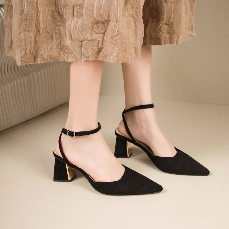 Summer New Pointed Fashion One Line Buckle Style Shallow Mouth Sandals Women's Comfortable Banquet Shoes High Heel Pumps image 5