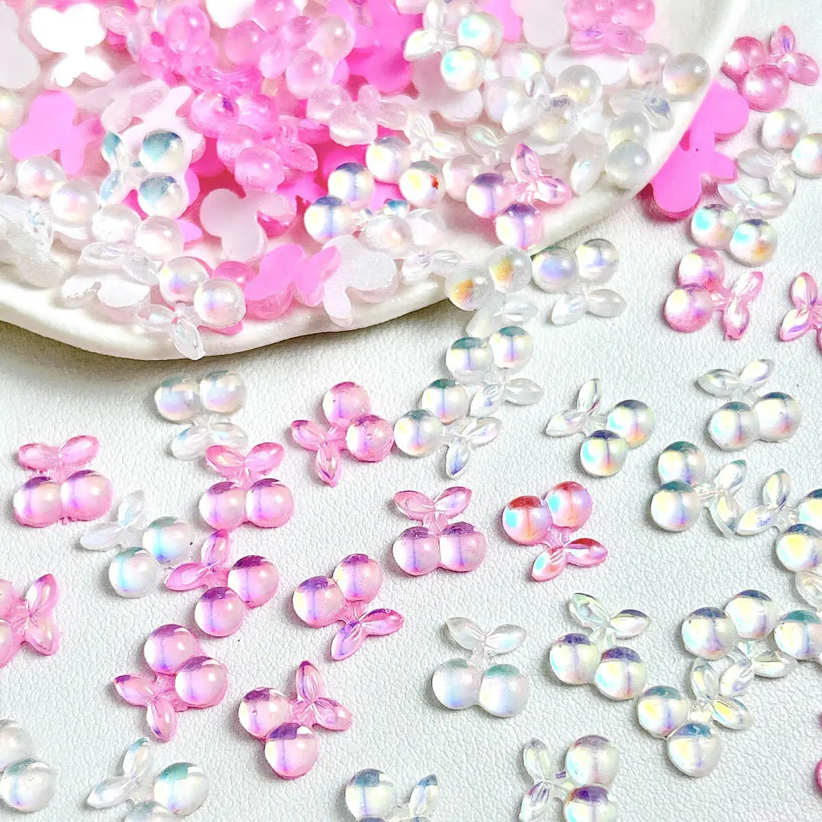 30개 귀여운 만화 3D 레진 체리 네일 아트 장식 반짝이는 투톤 체리 네일 참 매니큐어 DIY 수제 액세서리