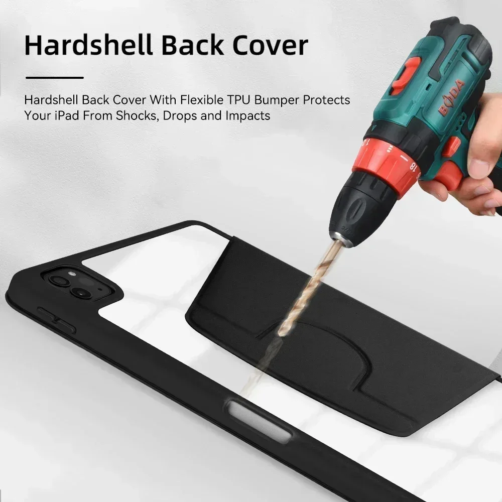 태블릿 iPad Pro 11 케이스, Pro 12.9 Air 5 4 10.9 iPad 10 세대 7 8 9 세대 미니 6 360 ° 회전 투명 후면 커버