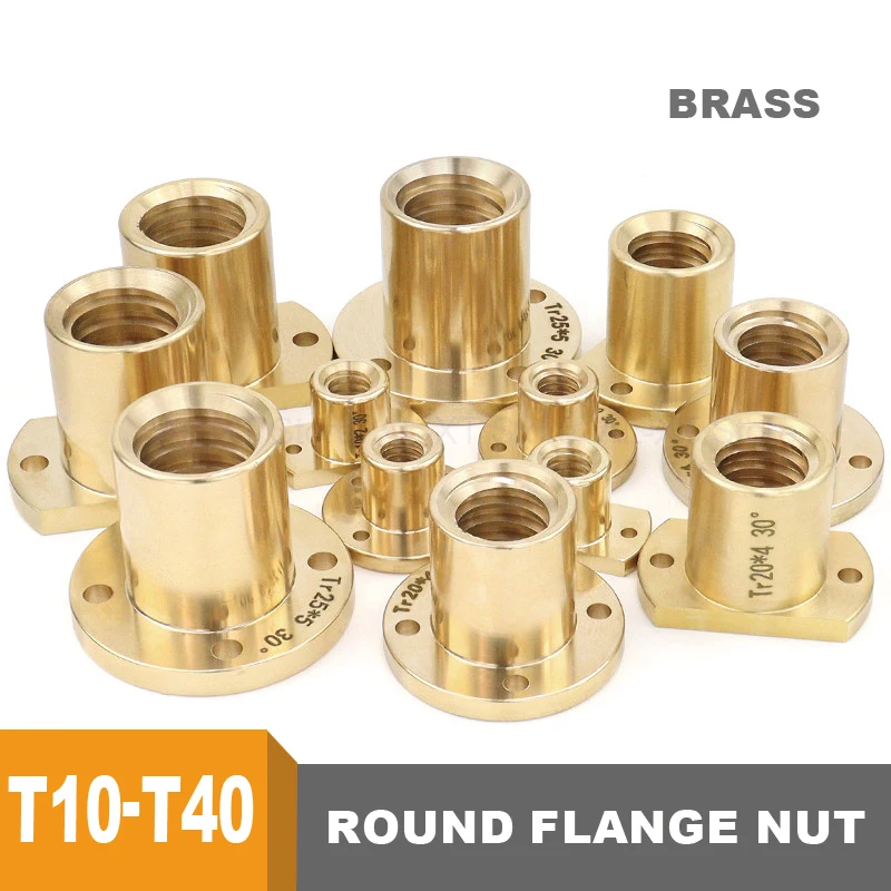 1Pcs Round Brass Flange Nut T10-T40 Pitch 2/3/4/5/6/8mm Trapezoidal Screw Left/Right Threads Suitable For CNC 3D Printer Part