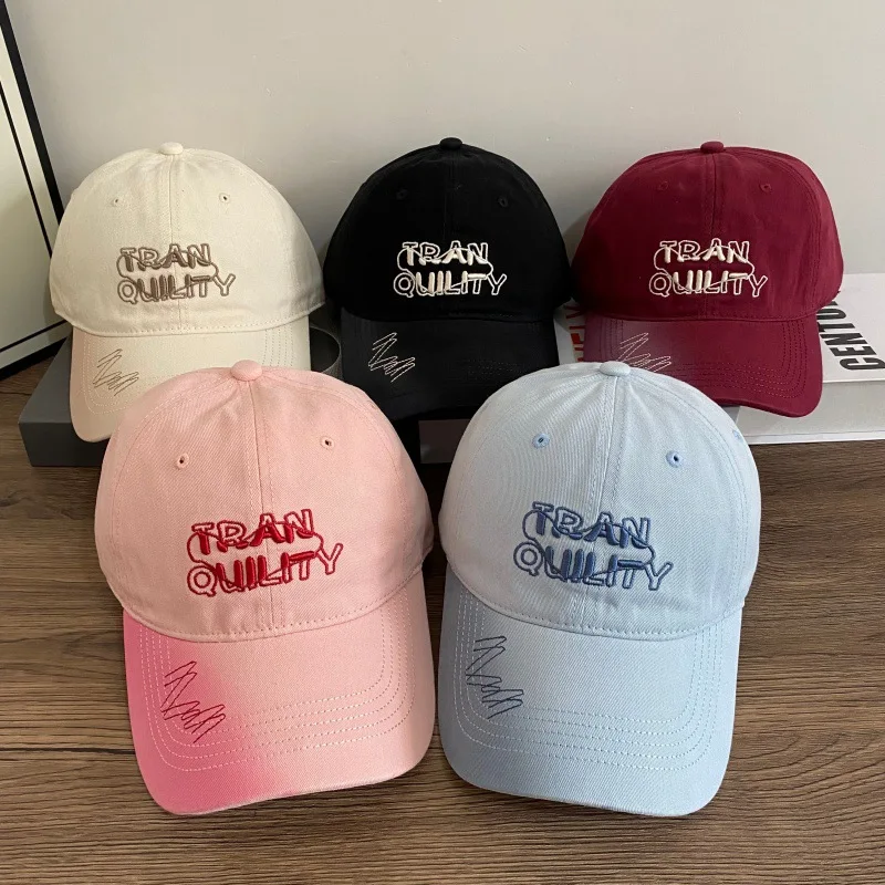 Soft Washed Gradient Pink Baseball Cap Letters Embroidery Retro Y2K Dad Hat for Women and Men Daily Wear