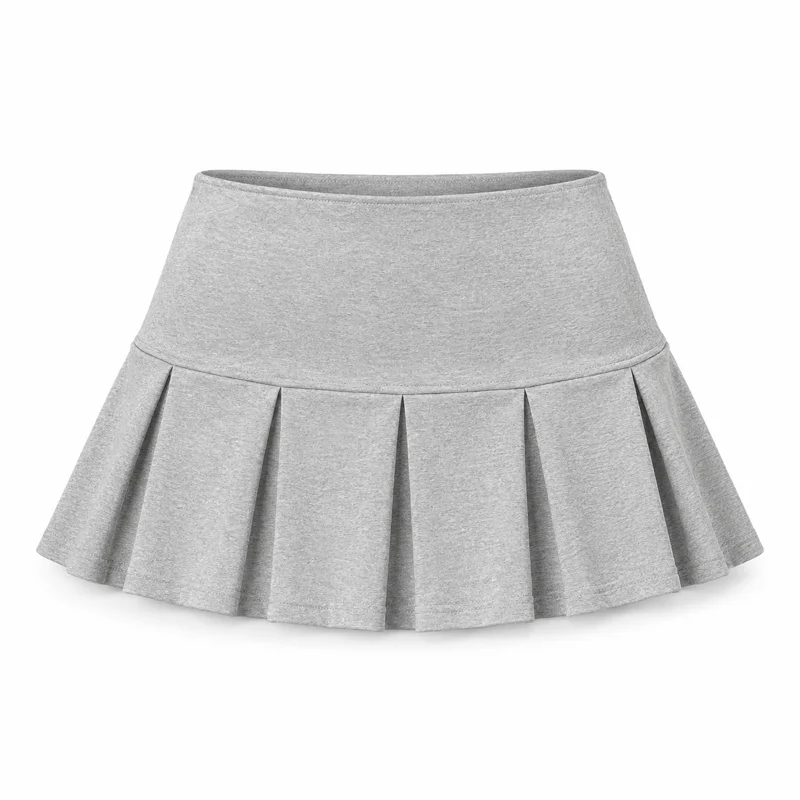 Damen Plissierter Mini-Skort mit Eingebauten Sicherheitsshorts, Einfarbig, A-Linie, Niedriger Bund, Breiter Taillenbund, Y2K Sommer Casual Tennisrock – Detail 3