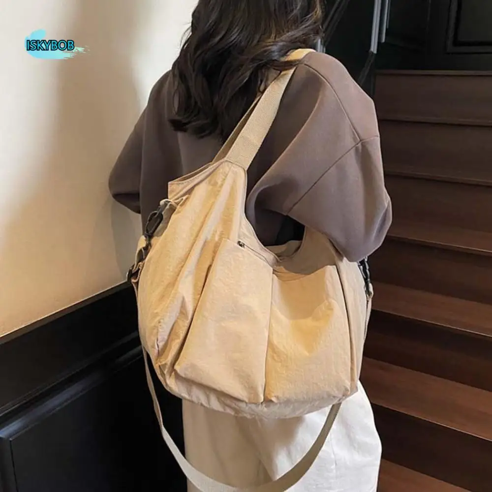 

Mommy Bag Casual Solid Color Tote Bag Multi-Pocket Soft Large Capacity Shoulder Bag Japanese Style Cloth Storage Pouch Outdoor