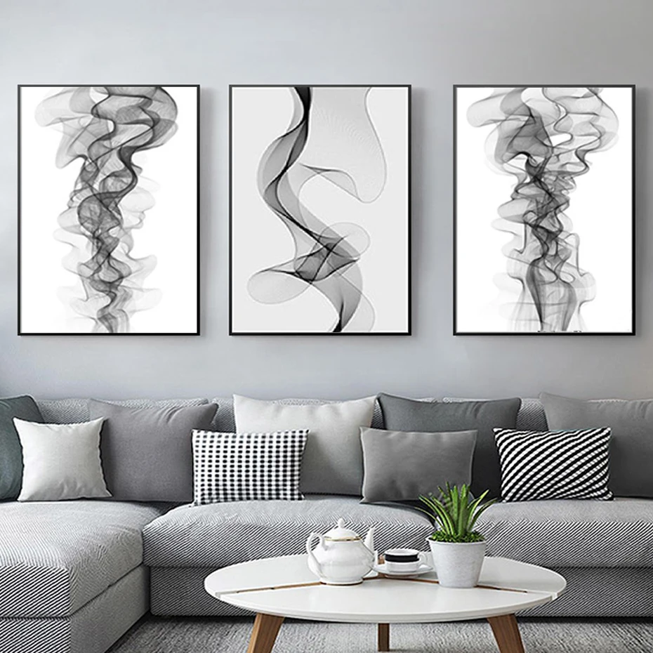 

Minimalist Abstract Wavy Lines Pattern Black White Canvas Paintings Poster Wall Art Pictures for Living Room Home Decor No Frame