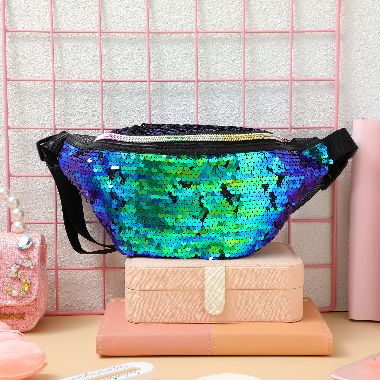 

Поясная сумка с блестками, легкая спортивная поясная сумка большой вместимости для женщин, уличный бег, пеший туризм, путешествия, безопасный, прочный полиэстер